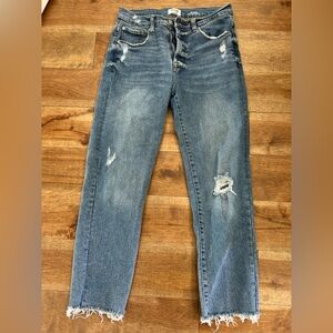 Kensie Amber High Rise Stovepipe Distressed Blue Jeans